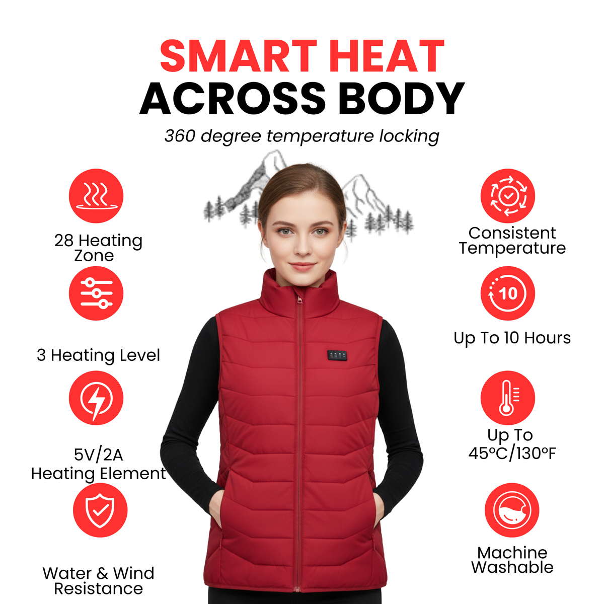 Woman Heated Vest - Red
