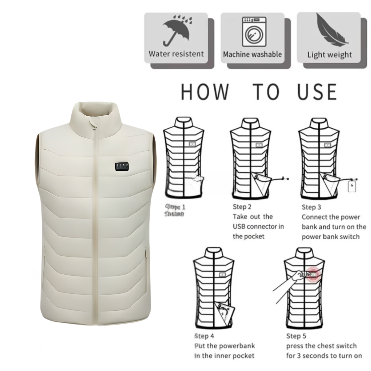 Man Heated Vest - White