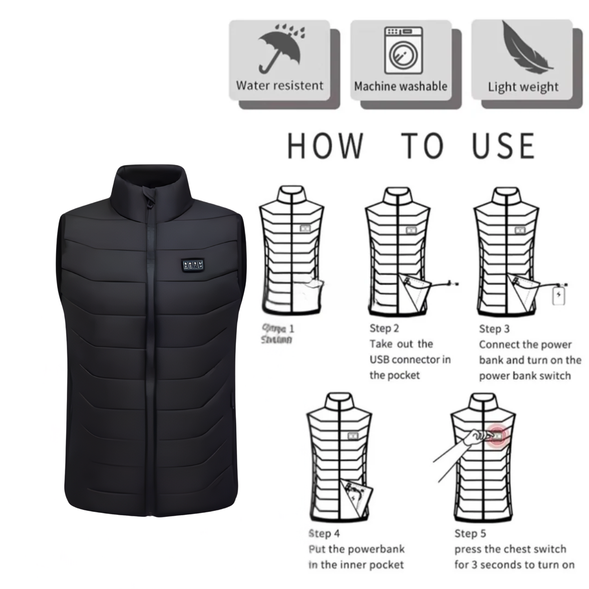 Man Heated Vest - Black